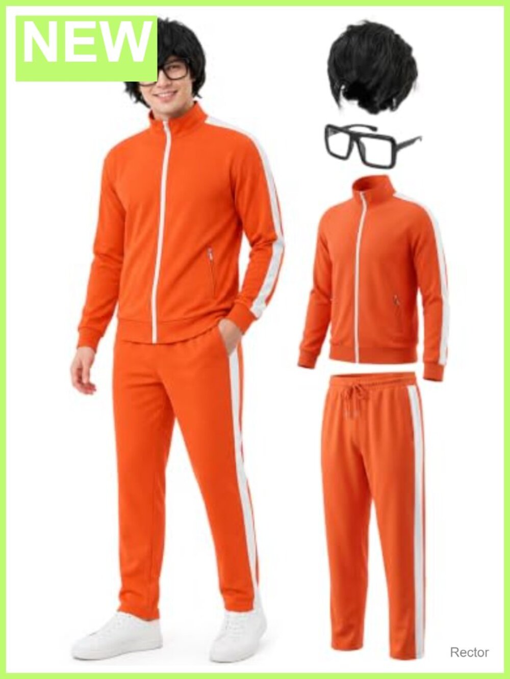 Men's Halloween Costume Orange Tracksuit with Wig Glasses Cosplay Set